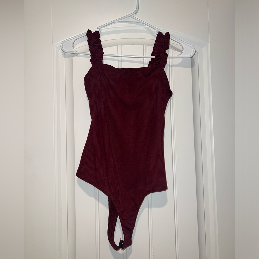 Maroon ribbed bodysuit